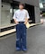 【UNISEX】ライトオンスカラーロールアップダメージデニム