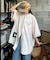 【UNISEX】ストライプ柄刺繍オーバーシャツ