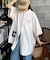 【UNISEX】ストライプ柄刺繍オーバーシャツ