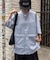 【ユニセックス】ノーカラービッグポケットチェックシャツ