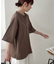 【ユニセックス】リネンタッチハーフジップ半袖ニット