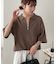 【ユニセックス】リネンタッチハーフジップ半袖ニット