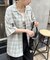 【ユニセックス】オンブレチェックオーバーシャツ
