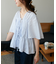 ドビーストライプ前リボンブラウス5分袖
