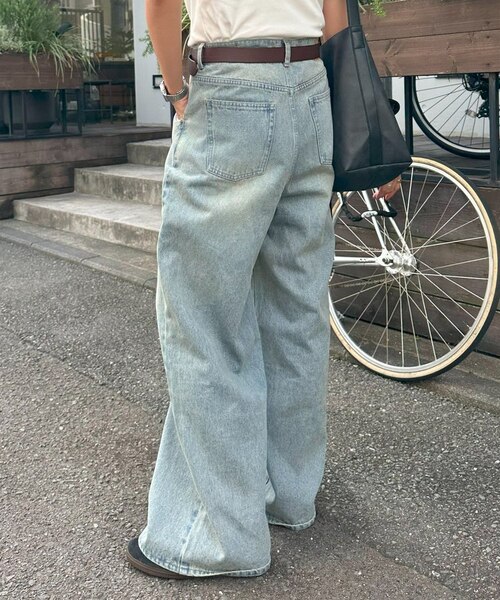 DISCOAT 【ユニセックス】デニムタックワイドパンツ Ｍ ユニセックス】オーバーダイタックデニムワイドパンツ｜ディス