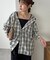 【Enlude】オンブレチェックフード付きオーバーシャツ