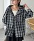 【Enlude】オンブレチェックフード付きオーバーシャツ