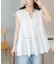 【India】コットンボイル肩ギャザー前開きノースリ