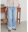ライトオンス裾レースデニムストレートパンツ