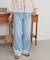 ライトオンス裾レースデニムストレートパンツ