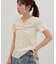 【umm.】胸ギャザー花柄ワッフル半袖トップス