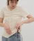 【umm.】胸ギャザー花柄ワッフル半袖トップス