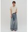 【umm.】胸ギャザー花柄ワッフル半袖トップス
