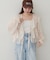 小花柄前リボンラッフルブラウス