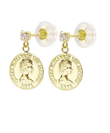 18金ピアス ゴールド K18 エリザベス コイン ダイヤモンド 計 0.08ct 