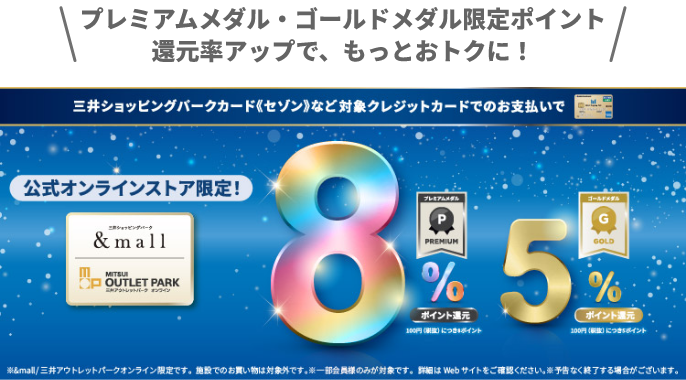 プレミアムメダル・ゴールドメダル限定ポイント還元率アップで、もっとおトクに！