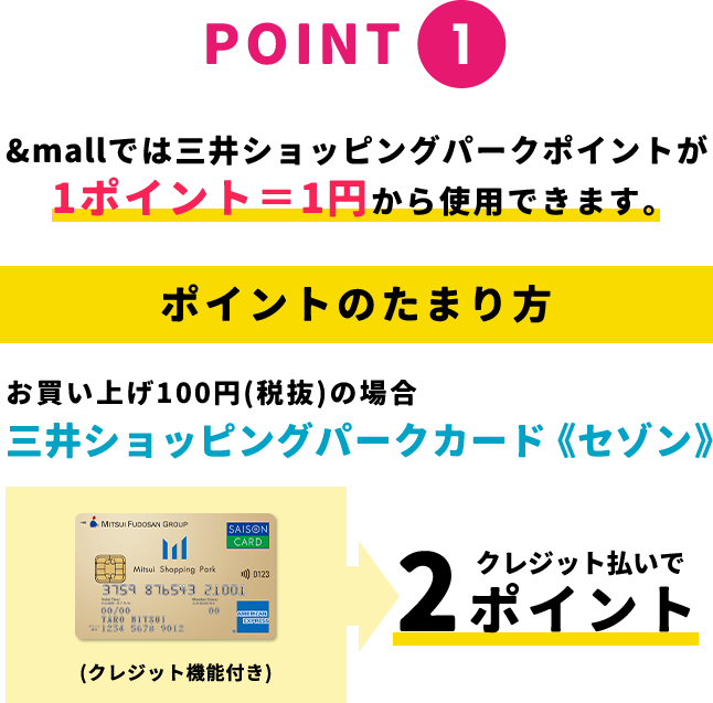 point1 &mallでは三井ショッピングパークポイントが1ポイント＝1円から使用できます