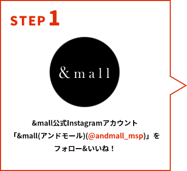 STEP1 &mall公式Instagramアカウント「&mall（アンドモール）（@andmall_msp）」をフォロー&いいね！して欲しい色をコメントで応募完了！