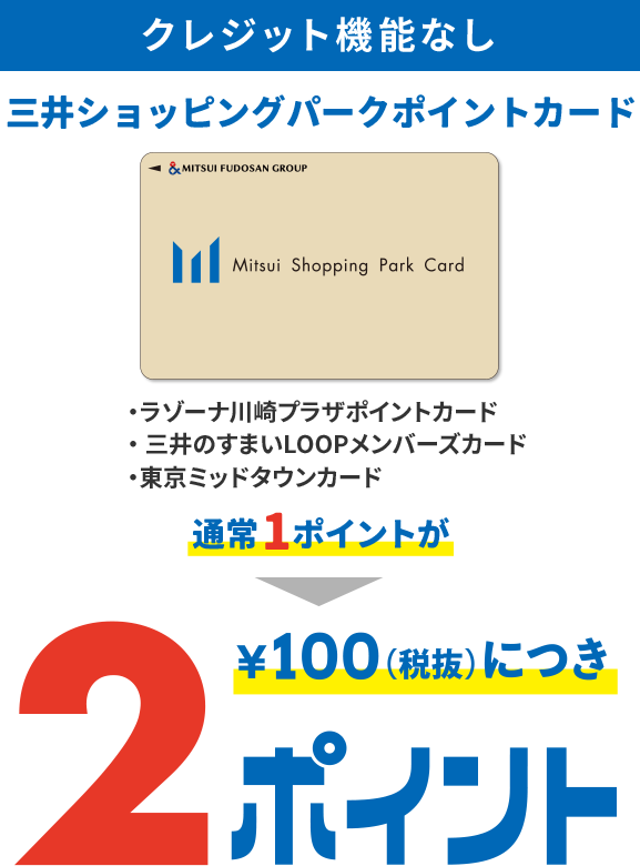 クレジット機能なし 三井ショッピングパークポイントカード 通常1ポイントが&yen;100(税抜)につき2ポイント