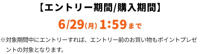 【エントリー・対象購入期間】6/29(月)1:59まで ※対象期間中にエントリーすれば、エントリー前のお買い物もポイントプレゼントの対象となります。