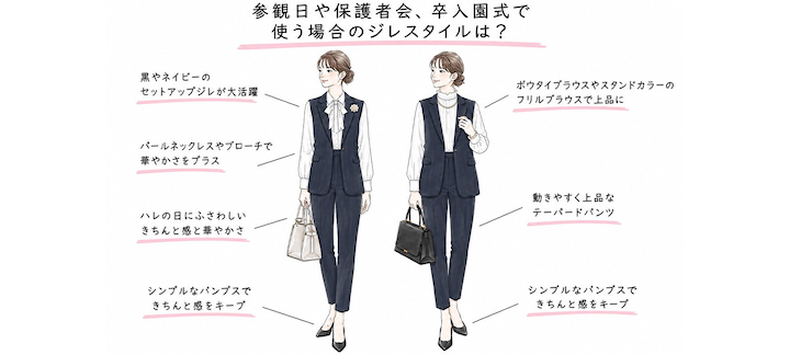 参観日や保護者会、卒入園式(セレモニー)で使う場合のジレスタイルは?