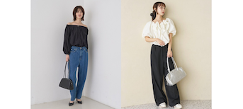 「ワイドパンツ」を合わせて甘さを中和する