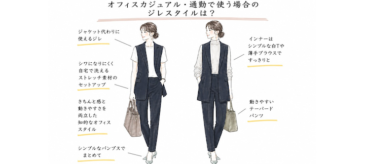 オフィスカジュアル・通勤で使う場合のジレスタイルは?