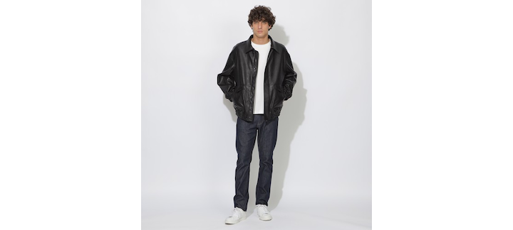 提案:黒レザージャケット+白パーカー+黒細身パンツ