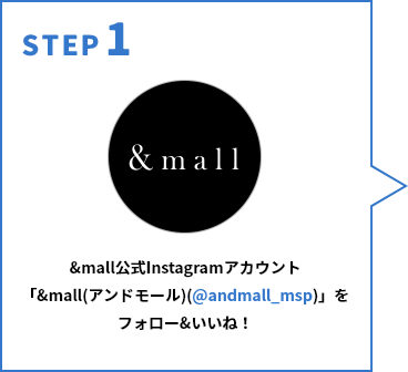 STEP1 &mall公式Instagramアカウント「&mall（アンドモール）（@andmall_msp）」をフォロー&いいね！して欲しい色をコメントで応募完了！