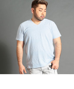 ＜大きいサイズ＞市松×ボーダー柄半袖VネックTシャツ