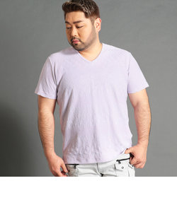 ＜大きいサイズ＞市松×ボーダー柄半袖VネックTシャツ