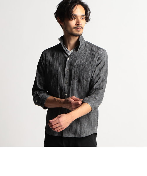【23年モデル WEB限定再販売】カラープリーツ7分袖イタリアンカラーシャツ