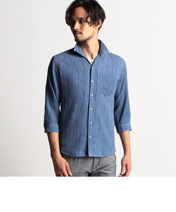 【23年モデル WEB限定再販売】カラープリーツ7分袖イタリアンカラーシャツ