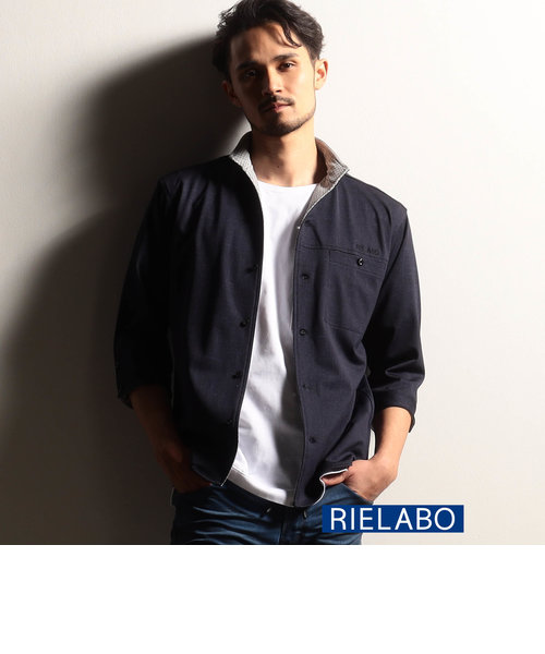【RIELABO】カスレプリント７分袖イタリアンカラーシャツ