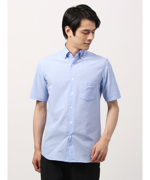 【DESCENTE別注】ポリサッカースナップダウンカラー半袖シャツ