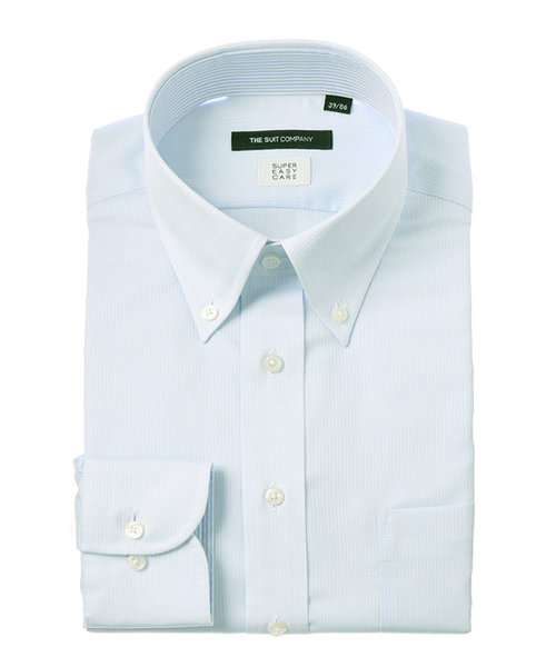 ワイシャツ／長袖／形態安定／COOL MAX／ボタンダウンカラー／織柄／BASIC／ドレスシャツ