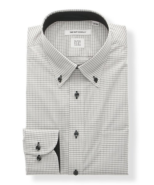 ワイシャツ／長袖／形態安定／COOL MAX／ボタンダウンカラー／チェック／ドレスシャツ