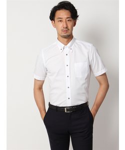 ワイシャツ／半袖／形態安定／マイターカラー／織柄／FIT／ドレスシャツ