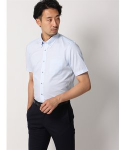 ワイシャツ／半袖／形態安定／マイターカラー／ストライプ／FIT／ドレスシャツ