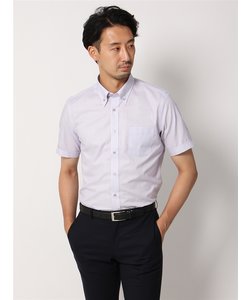 ワイシャツ／半袖／形態安定／マイターカラー／ストライプ／FIT／ドレスシャツ