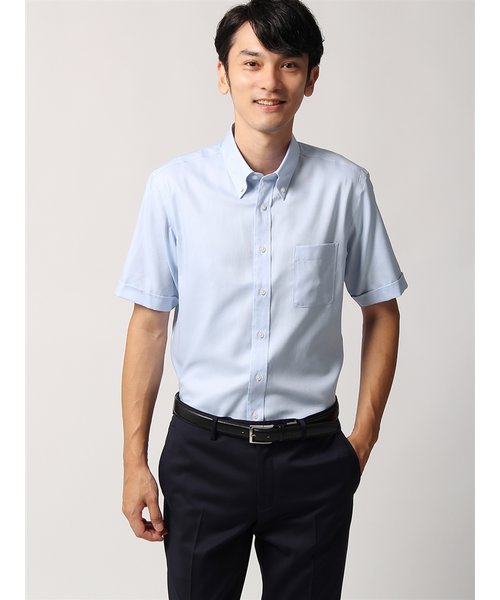 2022年のクリスマスの特別な衣装 ザ スーツカンパニー 長袖 ワイシャツ ボタンダウンシャツ ブルー 光沢感