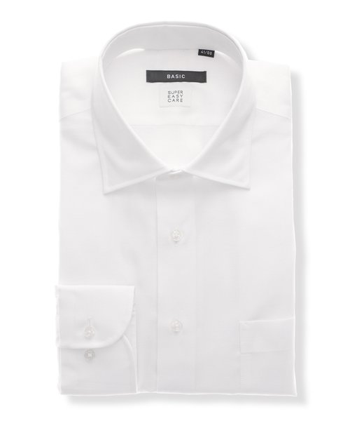 ワイシャツ／長袖／形態安定／ワイドカラー／織柄／BASIC／ドレスシャツ
