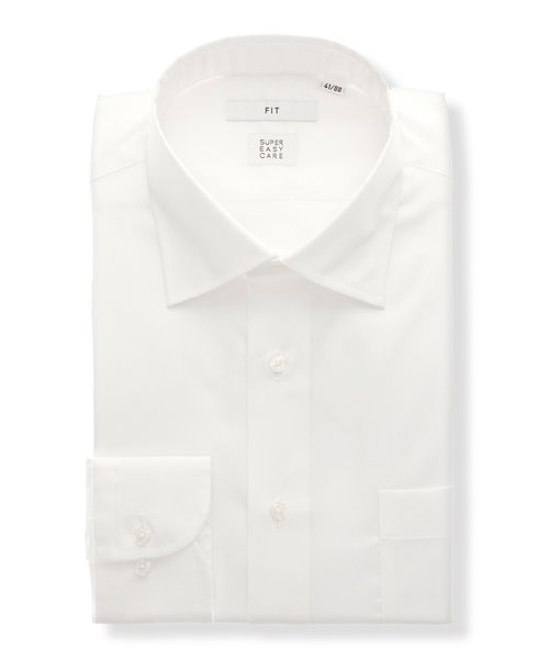 ワイシャツ／長袖／形態安定／ストレッチ／COOL MAX／ワイドカラー／無地／FIT／ドレスシャツ