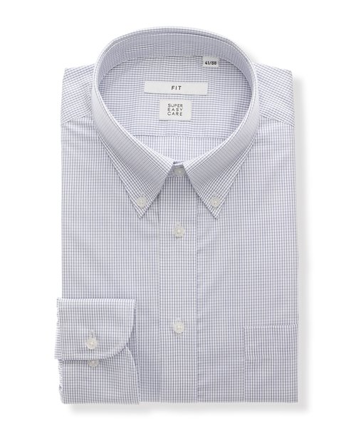 ワイシャツ／長袖／形態安定／再生繊維／ボタンダウンカラー／チェック／FIT／ドレスシャツ