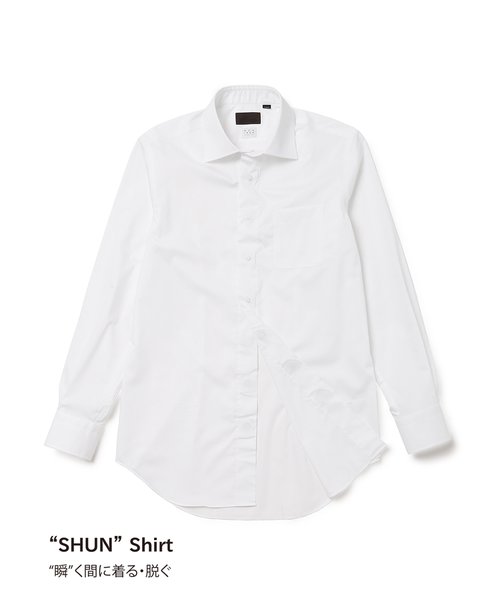 SHUNシャツ／長袖／ノンアイロンストレッチ／ワイドカラー／無地／BASIC／ドレスシャツ