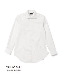 SHUNシャツ／長袖／ノンアイロンストレッチ／ワイドカラー／ヘリンボーン／BASIC／ドレスシャツ