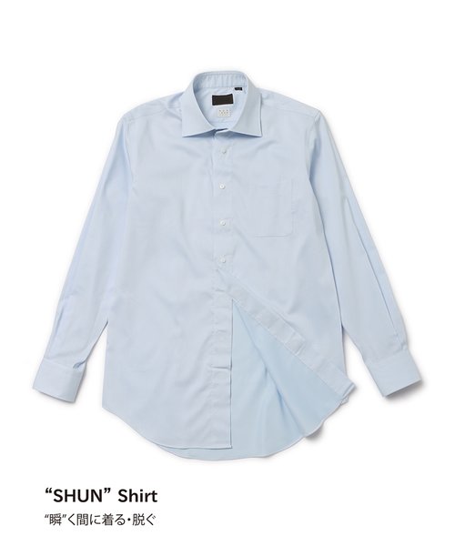 SHUNシャツ／長袖／ノンアイロンストレッチ／ワイドカラー／無地／BASIC／ドレスシャツ