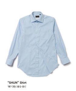 SHUNシャツ／長袖／ノンアイロンストレッチ／ワイドカラー／ヘリンボーン／BASIC／ドレスシャツ