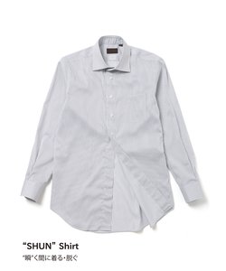 SHUNシャツ／長袖／ノンアイロンストレッチ／ワイドカラー／ストライプ／BASIC／ドレスシャツ