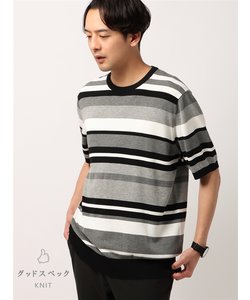 グッドスペックKNIT／クルーネックニット／半袖／ウォッシャブル／コットンモダール／マルチボーダー